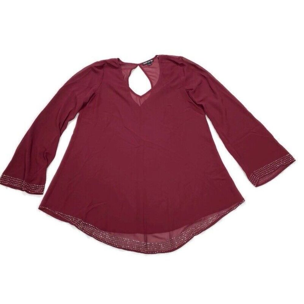 Double Zero Women's sheer Top,‎ maroon, size L